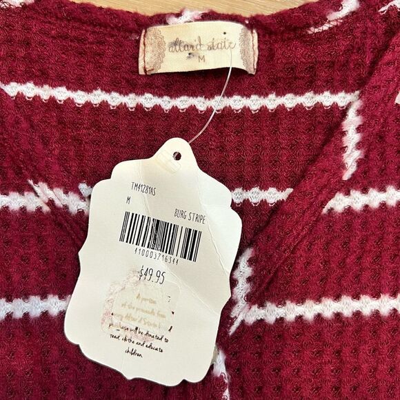 ALTAR’D STATE Burg Stripe Long Sleeve Top Size Medium - Picture 4 of 7